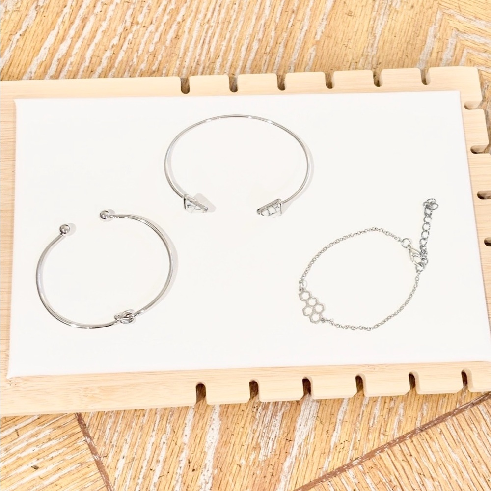 Silver Adjustable Bracelet Set Stack Cuff Chain Minimalist Jewelry